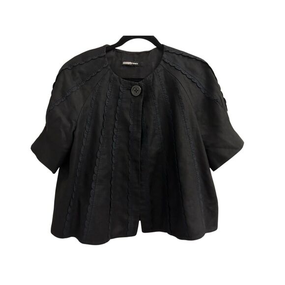 Ellen Tracy Linen Puff Sleeve Jacket size L or XL Scalloped lace accent - Picture 1 of 8